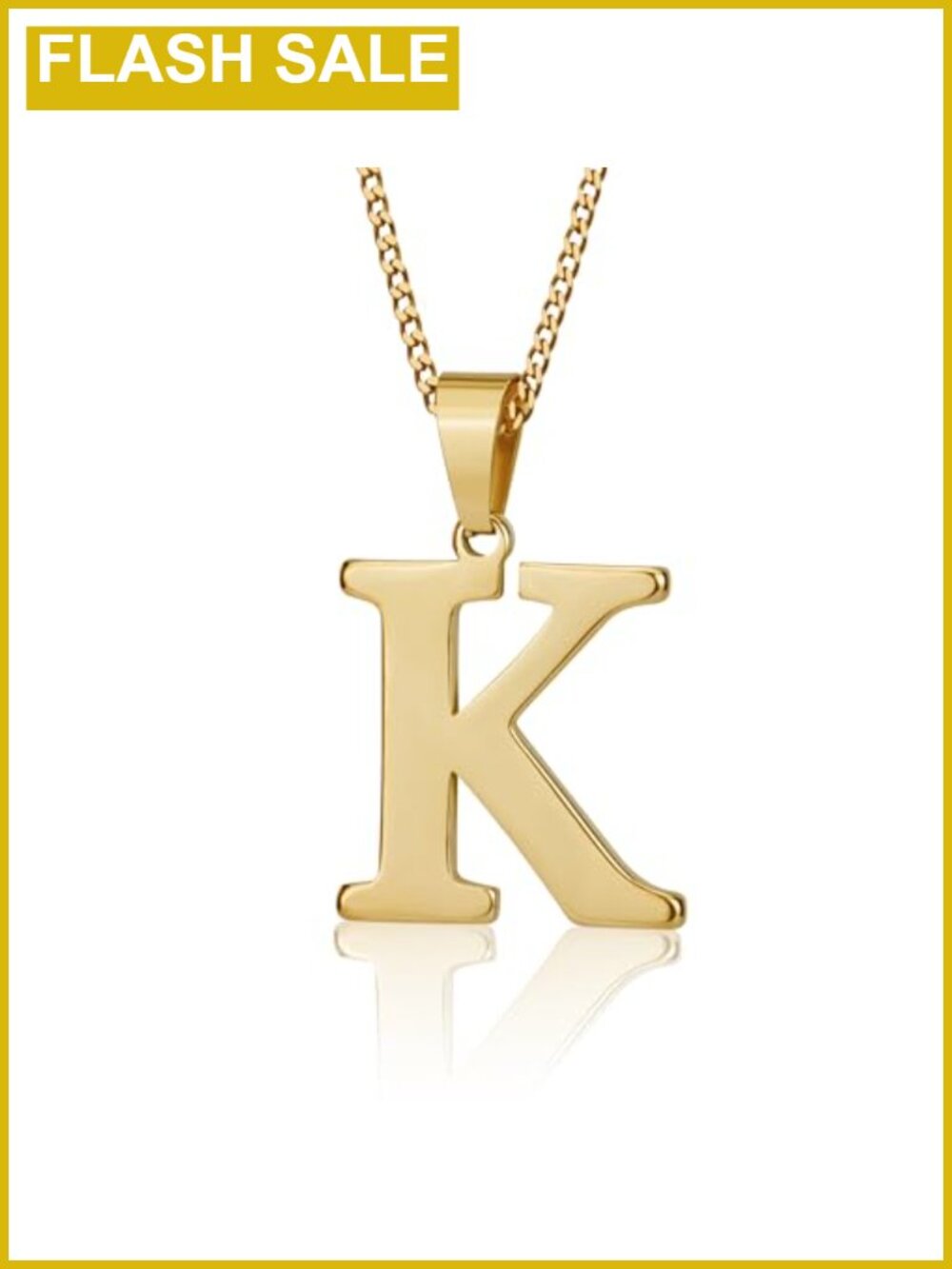 18K Gold Plated Initial Necklace Stainless Steel Curb Chain Personalized Gift